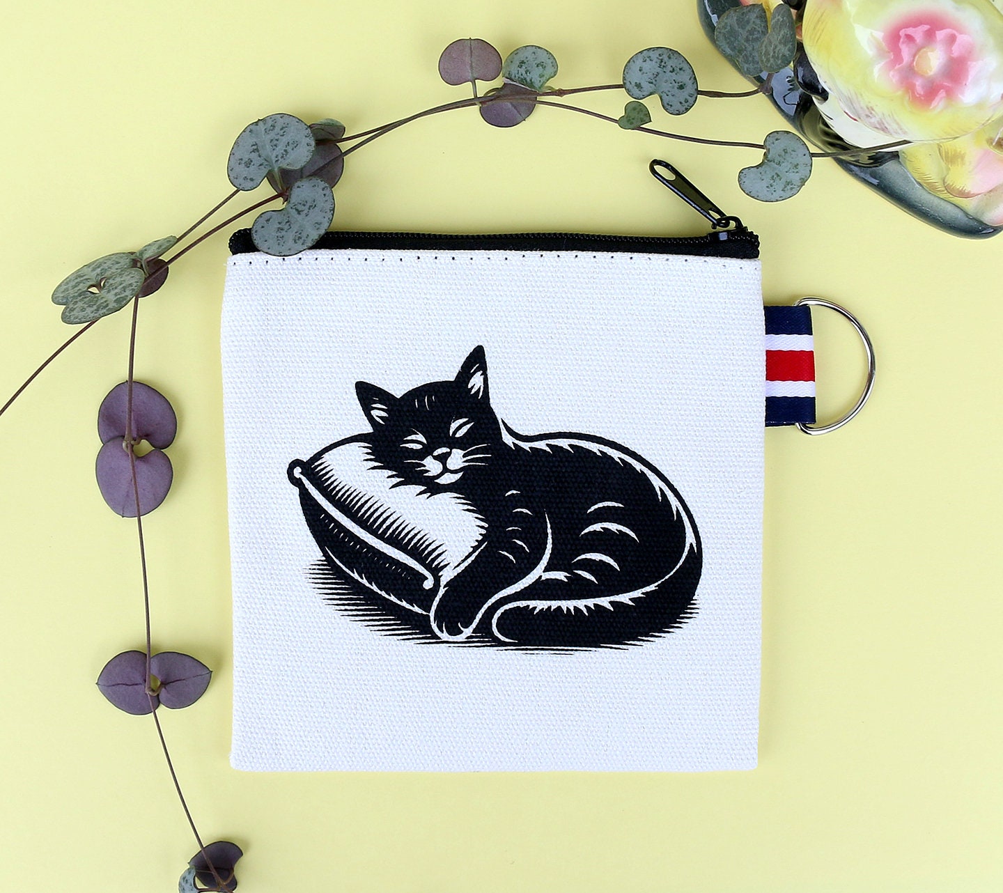 Cat Canvas Coin Purse Gift Card Holder