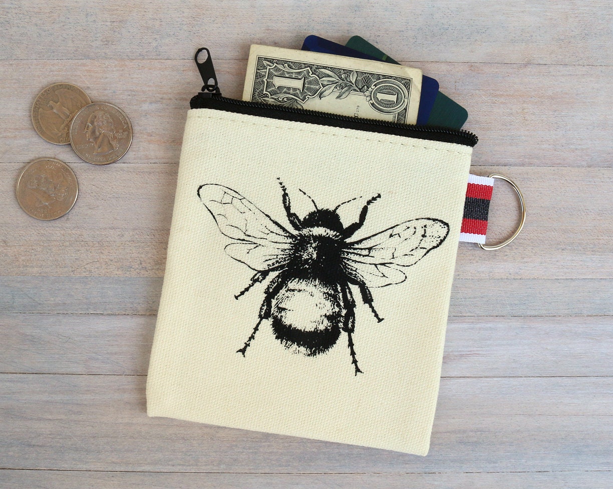 Bee Canvas Coin Purse Gift Card Holder