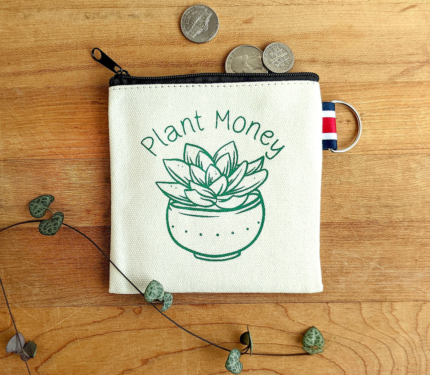 Plant Money Canvas Coin Purse Gift Card Holder