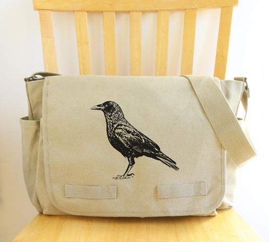 Crow Raven Crossbody Canvas Messenger Bag